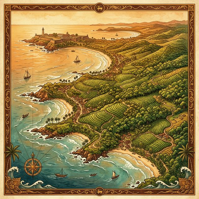 Artistic map of the Galle region, Sri Lanka